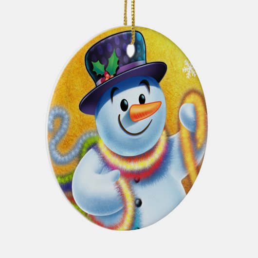 Runde Weihnachtsbaumdekoration Snowman & tinsel. Keramik Ornament (Rechts)