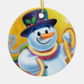 Runde Weihnachtsbaumdekoration Snowman & tinsel. Keramik Ornament (Vorne)