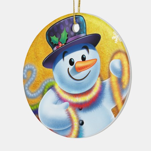 Runde Weihnachtsbaumdekoration Snowman & tinsel. Keramik Ornament (Links)