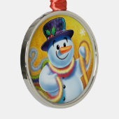 Runde Weihnachtsbaumdekoration Snowman & tinsel. Ornament Aus Metall (Rechts)