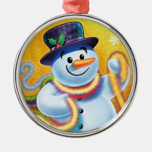 Runde Weihnachtsbaumdekoration Snowman & tinsel. Ornament Aus Metall (Vorne)