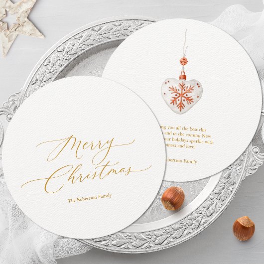 Runde Weihnachtskarte mit Gold-Script Einladung