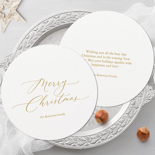 Runde Weihnachtskarte mit Gold-Script Einladung