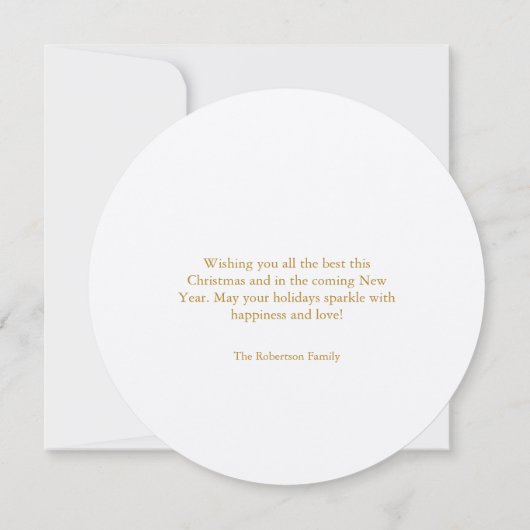 Runde Weihnachtskarte mit Gold-Script Einladung (Rückseite)