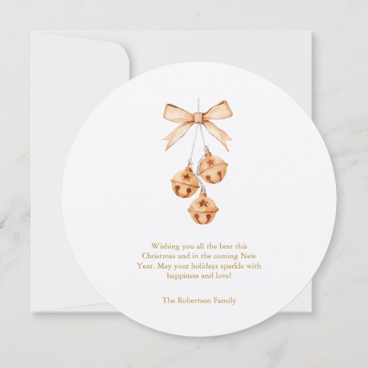 Runde Weihnachtskarte mit Gold Script und Glocken Einladung (Rückseite)