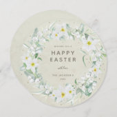 Runde weiße Blumenkreide - Glückskarte Ostern Einladung (Vorne/Hinten)