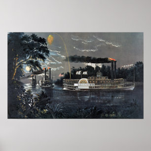 Runden eines Bends auf dem Mississippi-Steamboat Poster