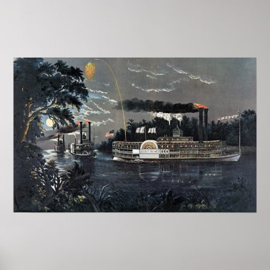 Runden eines Bends auf dem Mississippi-Steamboat Poster (Vorne)