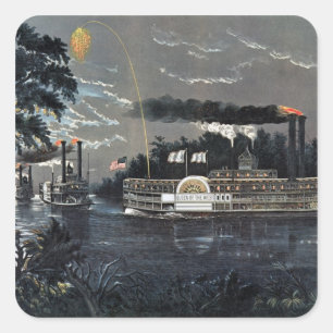 Runden eines Bends auf dem Mississippi-Steamboat Quadratischer Aufkleber