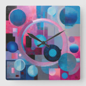 Runden & Quadrate in weichen Tönen Rosa & Blau Quadratische Wanduhr (Vorderseite)