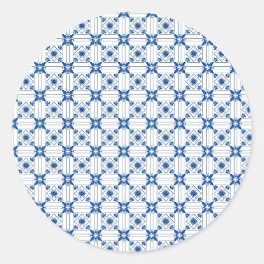 Runder Aufkleber mit kompliziertem blau-weißem  (Vorderseite)