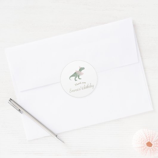 Runder Aufkleber mit rosa T-Rex Tutu zum Geburtsta (Umschlag)