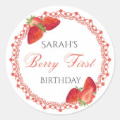 Runder Aufkleber zum ersten Geburtstag mit roter B (Vorderseite)
