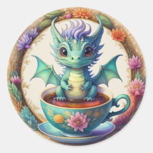 Runder Babydrache im Teacup Runder Aufkleber