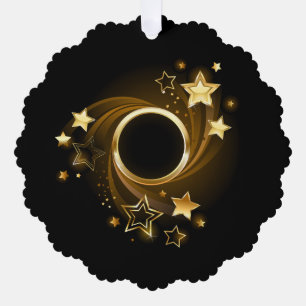 Runder Banner mit Gold Stars auf schwarz Ornament Karte