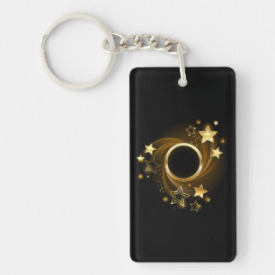 Runder Banner mit Gold Stars auf schwarz Schlüsselanhänger