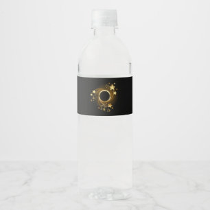 Runder Banner mit Gold Stars auf schwarz Wasserflaschenetikett