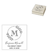 Runder Blätterkranz Monogramm Adresse Gummistempel (Stempel)