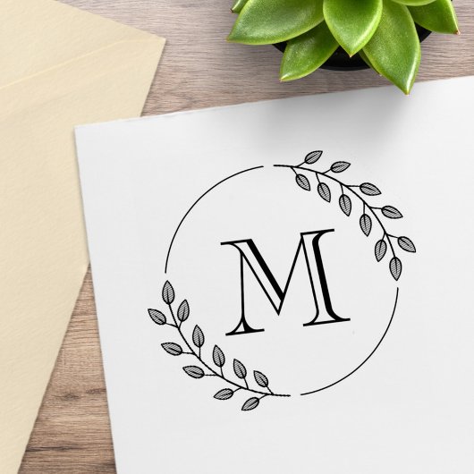 Runder Blätterkranz Monogramm Anfangsbuchstabe Gummistempel