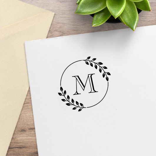 Runder Blätterkranz Monogramm Initial 1x1 Gummistempel