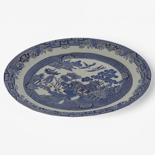 Runder blauer Weide-Teller hergestellt vom Papier: Pappteller (Schrägansicht)