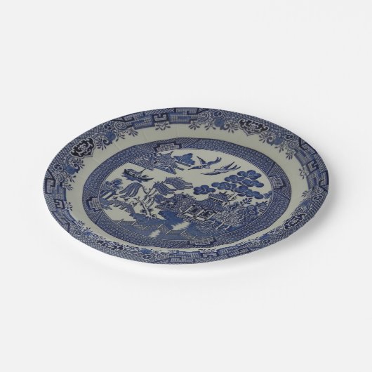 Runder blauer Weide-Teller hergestellt vom Papier: Pappteller (Schrägansicht)