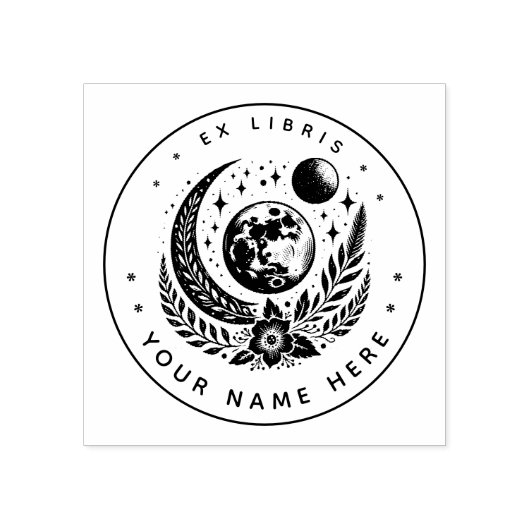 Runder Blumenmond ex libris Briefmarke Gummistempel (Prägung)