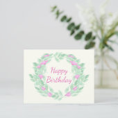 Runder Blumenrahmen Glücklich Geburtstag. Feiertagspostkarte (Stehend Vorderseite)