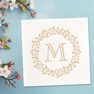 Runder botanischer Beerenkranz Monogramm Initiale Servietten Mit Folie