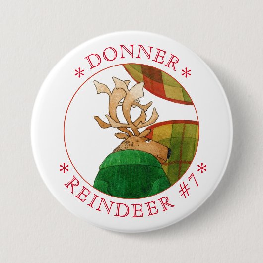 Runder Button-Button "DONNER REINDEER" Button (Vorderseite)