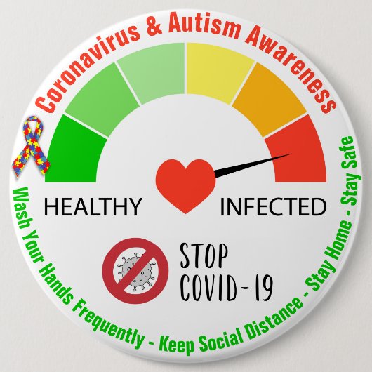 Runder Button "Coronavirus & Autismus" (Vorderseite)