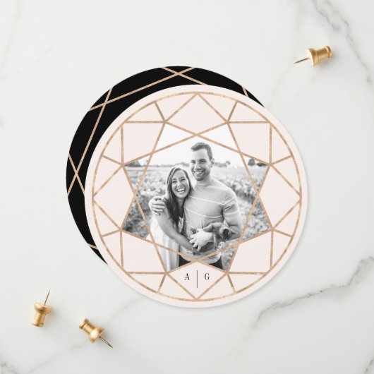 Runder Diamond Geometric Gemstone Wedding Foto Save The Date (Vorderseite/Rückseite Beispiel)