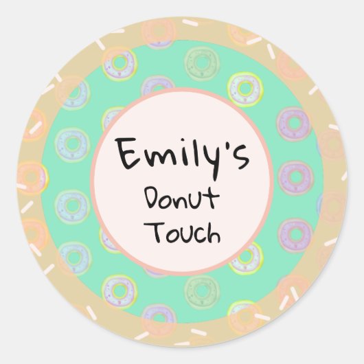 Runder Donut Touch Rosa Individuelle Name Sticker (Vorderseite)