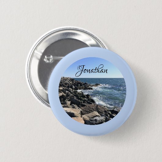 Runder Foto Atlantischer Ozean Felsstrand Button (Vorne & Hinten)
