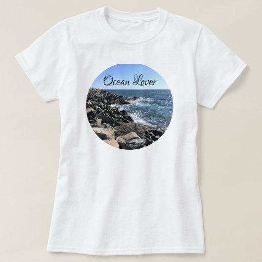 Runder Foto Atlantischer Ozean Felsstrand T-Shirt (Design vorne)
