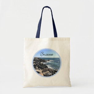 Runder Foto Atlantischer Ozean Felsstrand Tragetasche