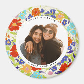 Runder Foto Hübsche Wildblume Rahmen mit Textfarbe Magnet (Vorne)