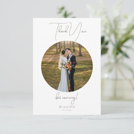 Runder Foto Save the Date Minimalistisch Dankeskarte (Stehend Vorderseite)
