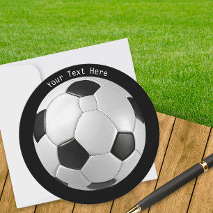 Runder Fußball-Soccerball mit individuellem Text M Feiertagskarte