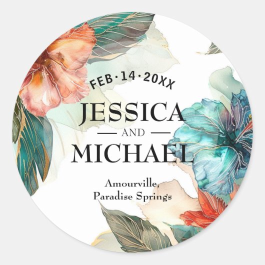 Runder Hibiskus Aufkleber (Vorderseite)