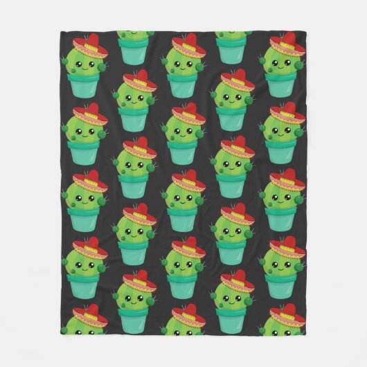 Runder Kakteen in einem roten Sombrero-Muster Fleecedecke (Vorderseite)