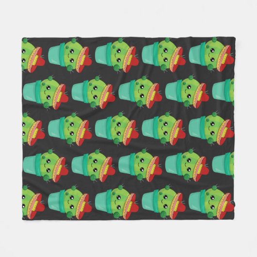 Runder Kakteen in einem roten Sombrero-Muster Fleecedecke (Vorderseite (Horizontal))