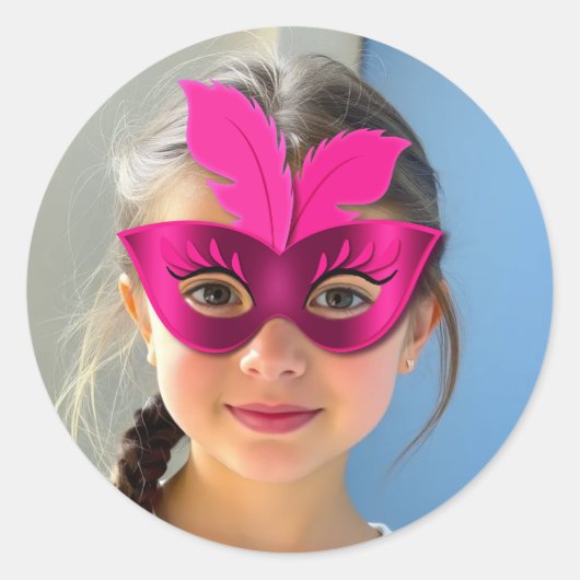 Runder Klassischer Sticker mit Rosa Maske (Vorderseite)