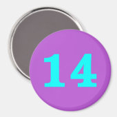 Runder Kühlschrankmagnet - Nummer 14 - Türkis/Viol (Vorderseite/Rückseite)