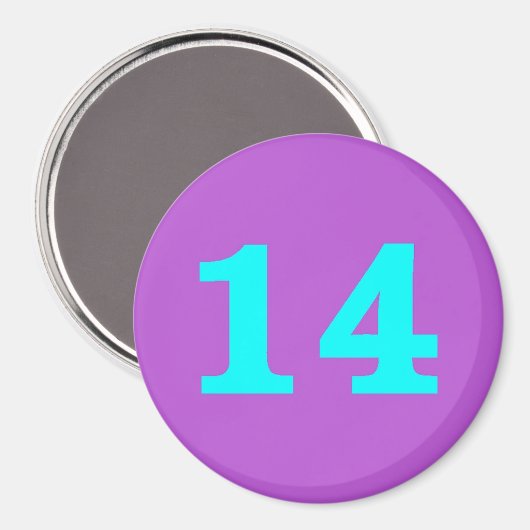 Runder Kühlschrankmagnet - Nummer 14 - Türkis/Viol (Vorderseite/Rückseite)