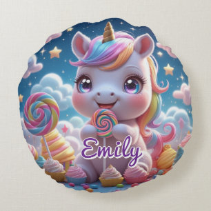 Runder Lollipop Einhornkissen - bearbeitbarer Name Rundes Kissen