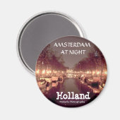 Runder Magnet - Amsterdam in der Nacht (Vorderseite/Rückseite)