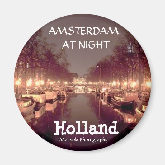 Runder Magnet - Amsterdam in der Nacht (Vorne)