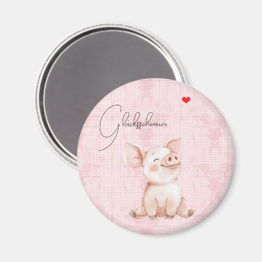 runder Magnet rosa Glücksschwein (Vorderseite/Rückseite)