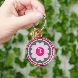 Runder Metallschlüsselanhänger mit rosa Blumenmust Schlüsselanhänger